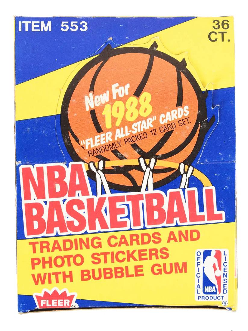1988 Fleer Basketball Card Unopened Box: Fresh unopened 36 pack box. Potential rookies are Scottie Pippen, Dennis Rodman, & Reggie Miller. Condition: NRMT