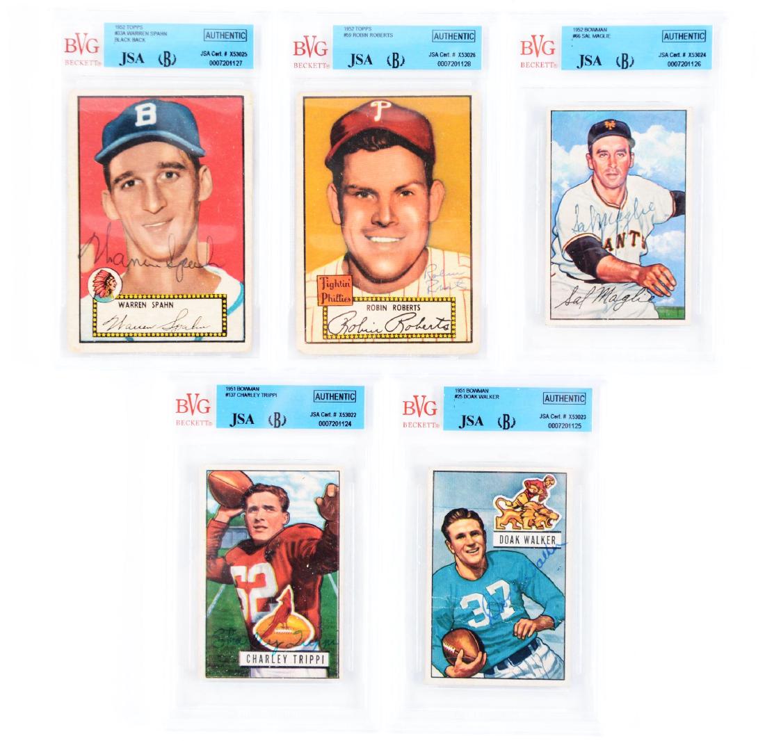 Lot of 5: 1951-52 Autographed Cards Including Spahn & (1 of 2)
