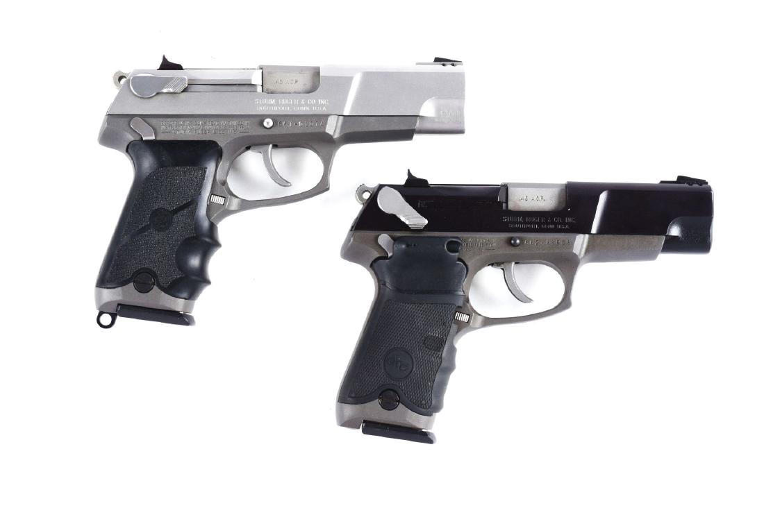 (M) Lot of 2: Ruger Semi-Automatic Pistols.: Both pistols come in original carry cases and are double action, semi-automatics with alloy frames and black composite grips. One has a stainless slide and the other has a blued side. Near new conditi