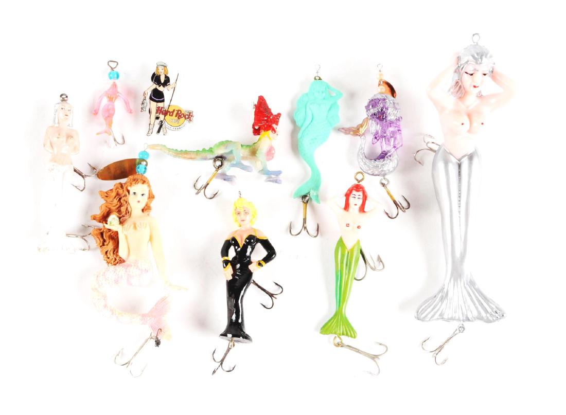Cased Lot of 10: Mermaid Fishing Lures.: Nice clean group of different Mermaid lures.