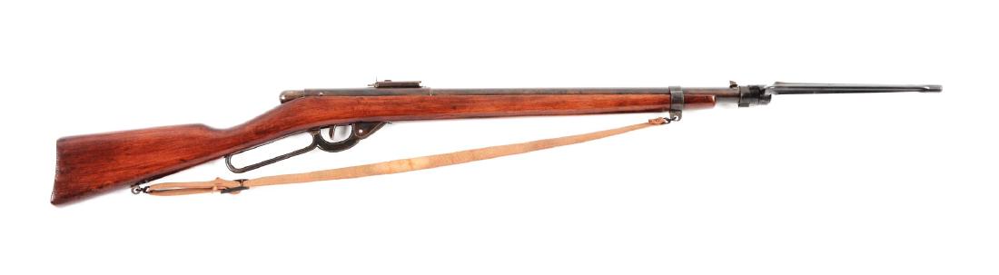 Daisy No. 40 Air Rifle With Bayonet.: The No. 40 was a World War I military model with full length one piece walnut stock. Has the original metal rubber tipped bayonet, original canvas sling and original sights. Stock is excellent. Metal 