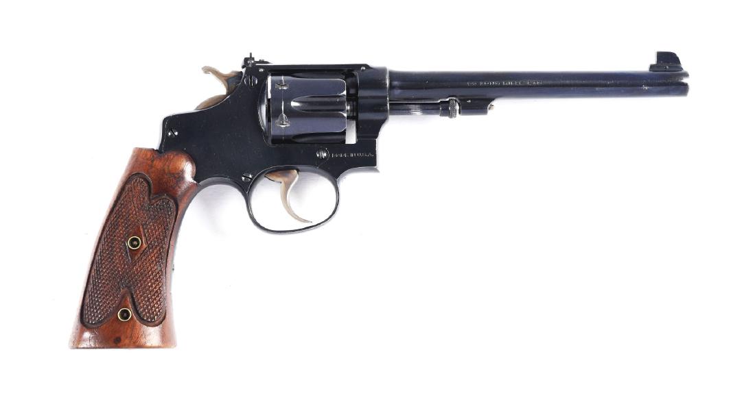 (C) 1920â€™s Smith & Wesson .22/.32 HE â€œBekeartâ€: Introduced in 1911 and manufactured until 1941. This is a six shot, double action, blued revolver with a Patridge front sight and adjustable target rear sight. Sports a 6â€ barrel, has blued finish