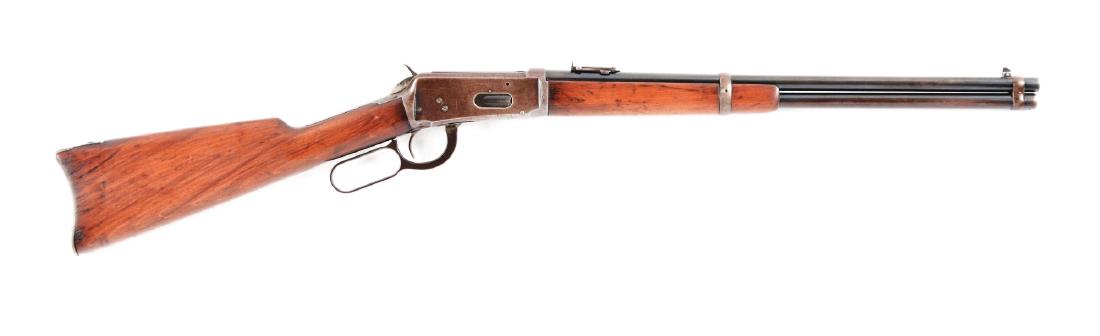 (C) Winchester Model 1894 Saddle Ring Carbine.: Manufactured 1905. Standard features on this saddle ring carbine include full round barrel, full magazine, two barrel bands, post front sight, folding ladder carbine rear sight, saddle ring, gumwood s