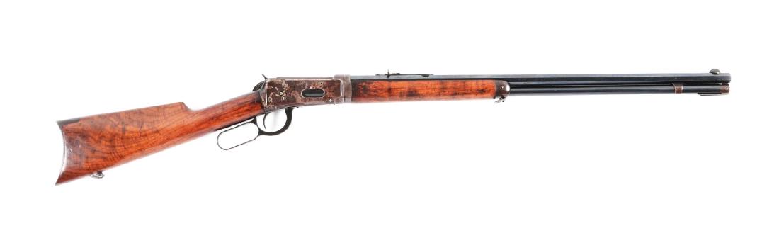 (C) Winchester Model 1894 Lever Action Rifle.: Manufactured 1914. Standard rifle features full octagon barrel, full magazine, takedown, sporting front and rear sight, blue finish, walnut stocks, rifle butt, and sling swivels installed. The barrel 