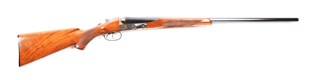 (C) Parker VH Grade 12 - Bore Side - by - Side Shotgun.: Features: full matted rib, blued finish, case colored box lot frame, blued trigger guard, deluxe checkered walnut beavertail forend, deluxe pistol grip, straight comb, and checkered deluxe walnut stoc