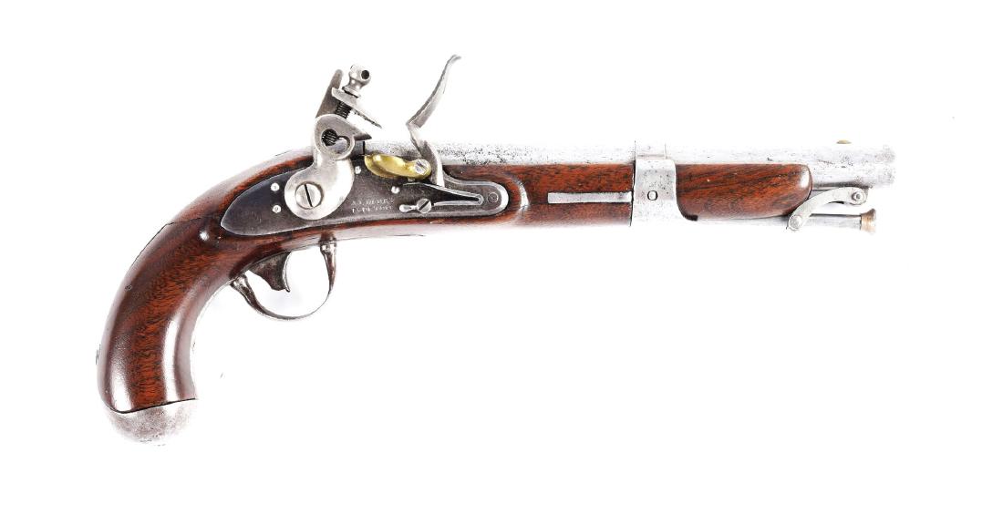 (A) J.J. Henry Model 1826 Type Flintlock Pistol.: This pistol was made in very limited, unknown quantities and closely resembles the Model 1826 North Navy pistol. It is believed that these were made for militia use and the main difference is the abse