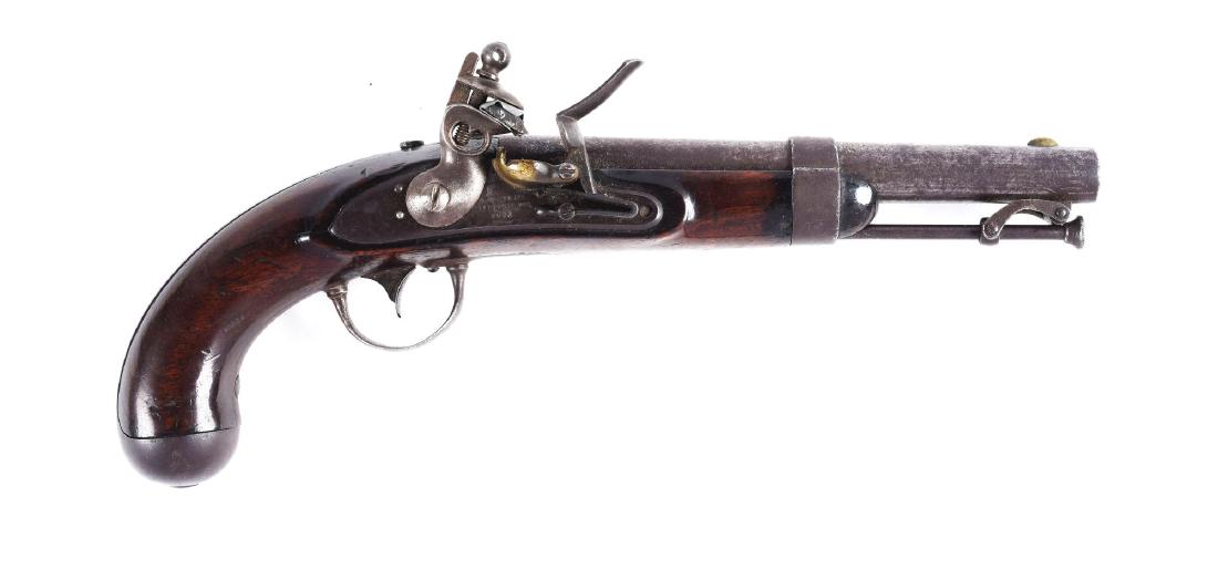 (A) U.S. Model 1836 Flintlock Martial Pistol by Waters.: The Model 1836 was the last U.S. martial pistol made using the flintlock mechanism. About 41,000 were manufactured between 1836 and 1844 by Asa Waters and Robert Johnson. This was the standard issue p