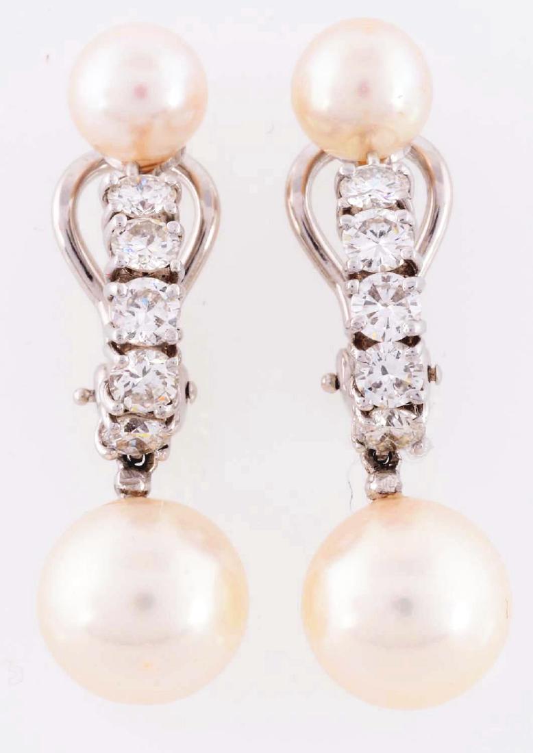 A Pair of 14K White Gold, Diamond & Pearl Clip (1 of 4)