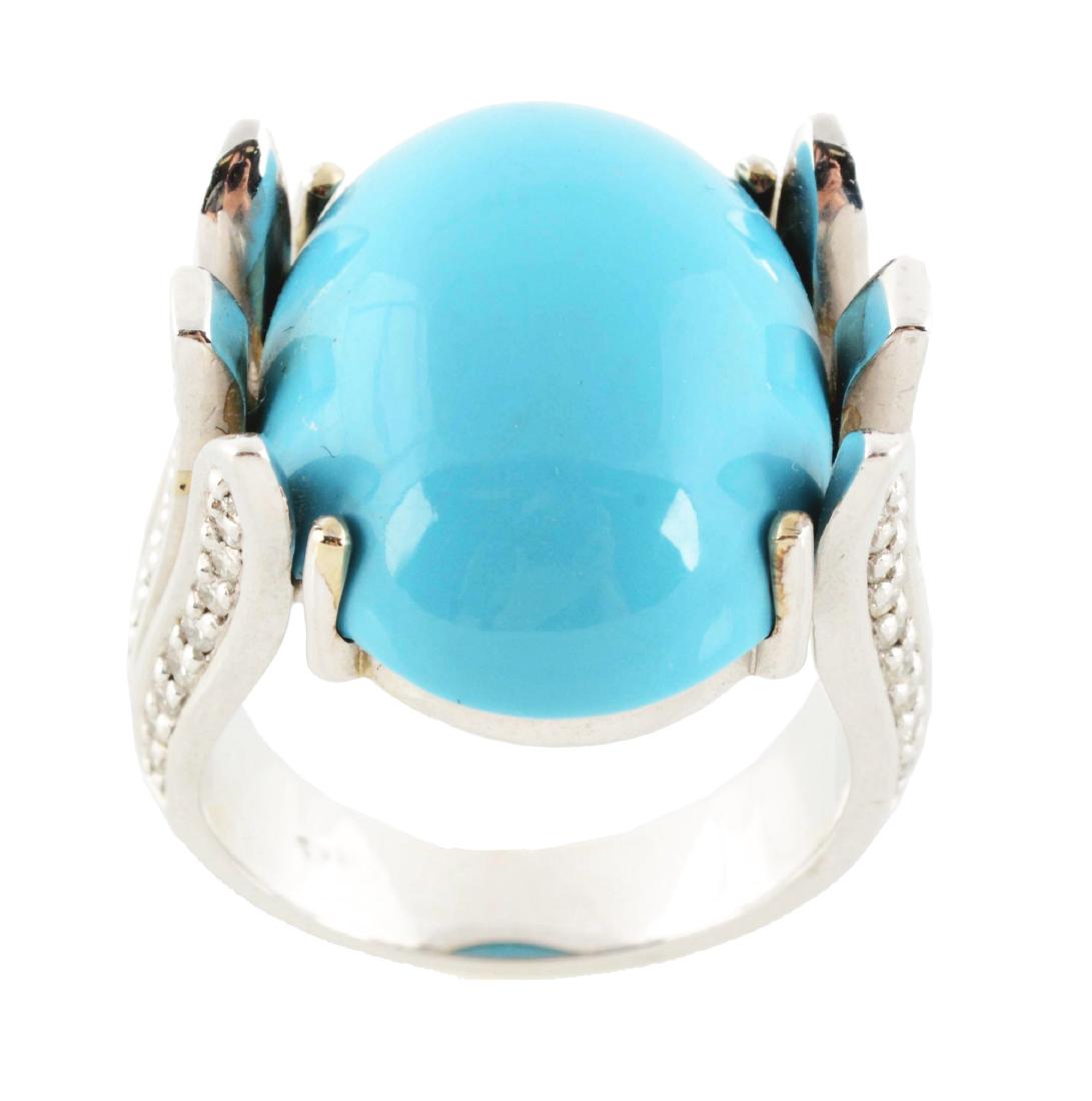 18K White Gold, Diamond & Turquoise Ring. (1 of 6)