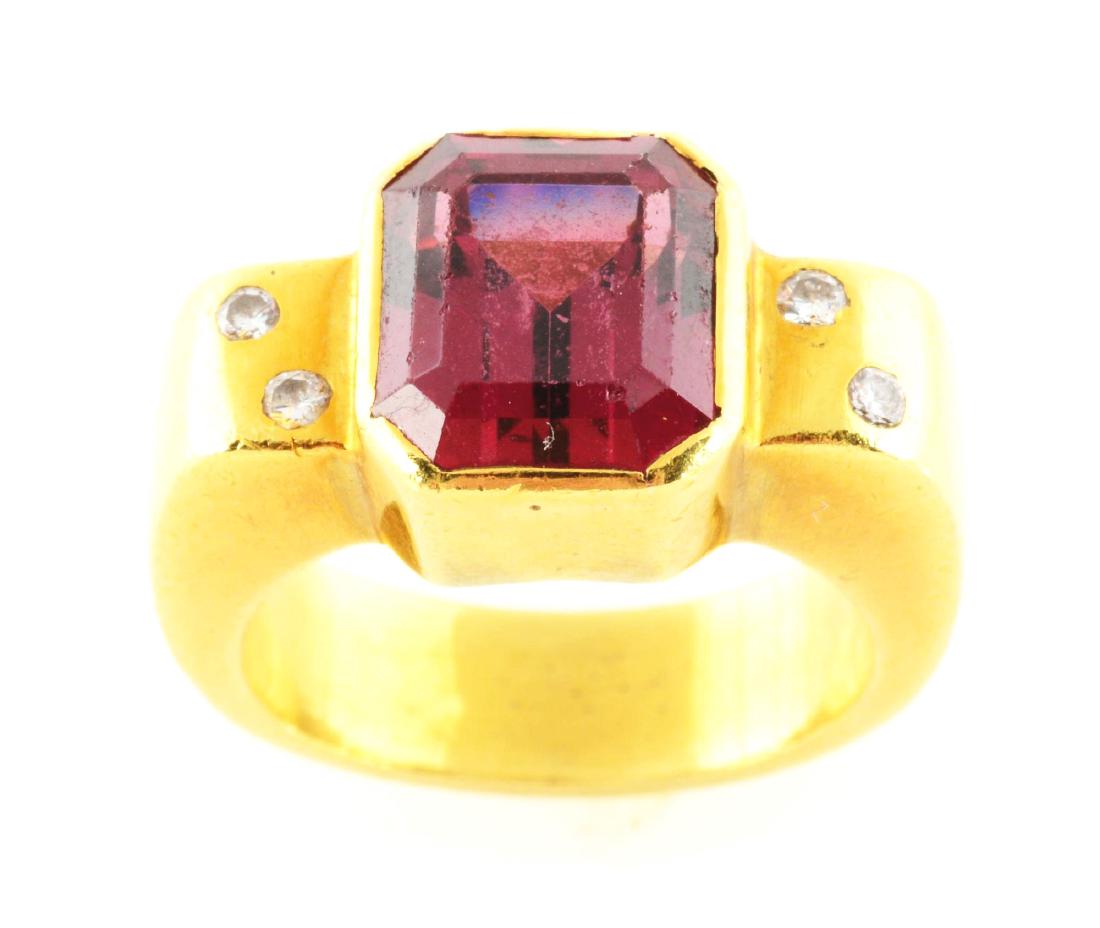 18K Yellow Gold, Garnet & Diamond Ring. (1 of 6)