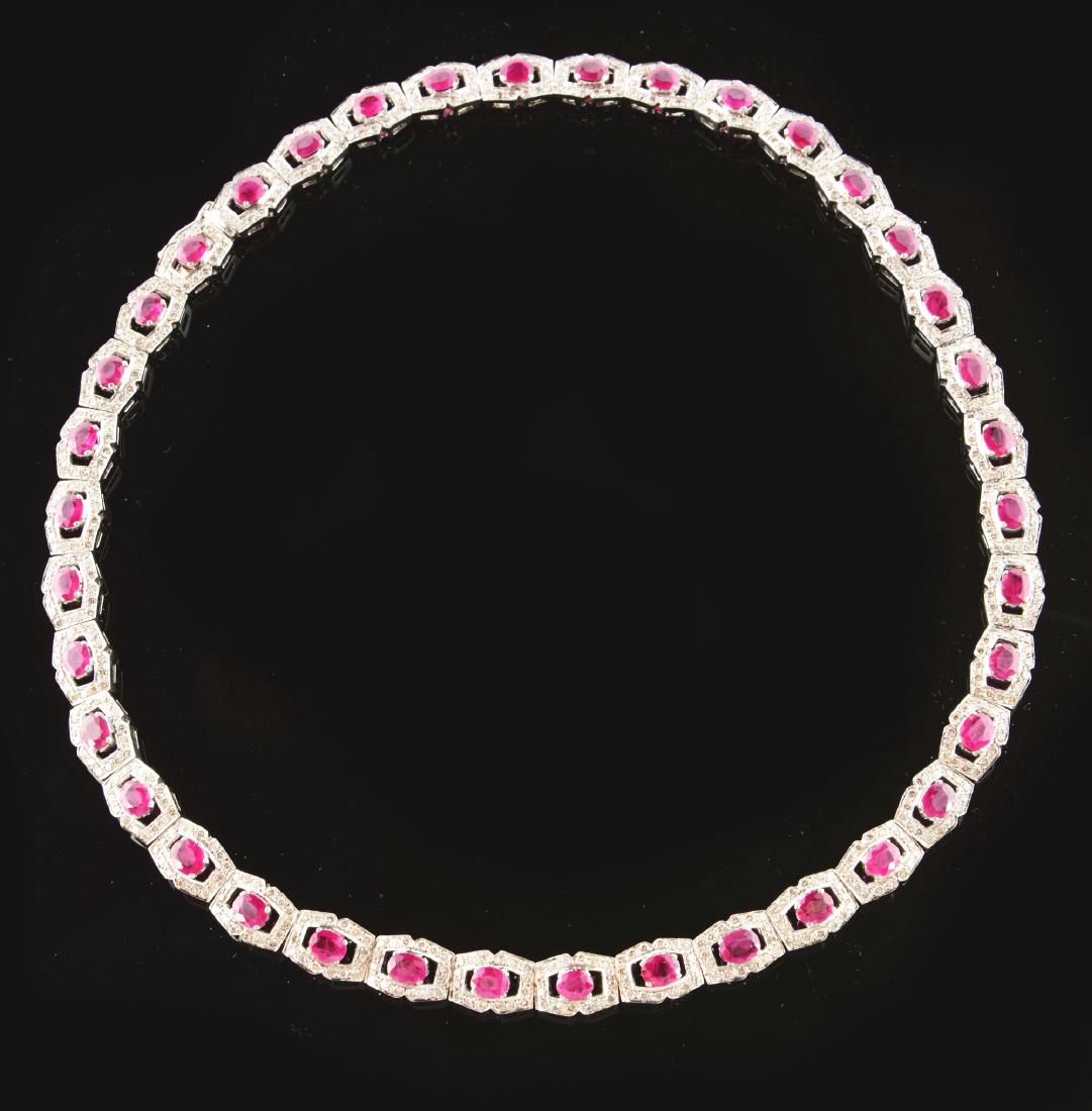 18K White Gold, Diamond & Ruby Necklace. (1 of 6)