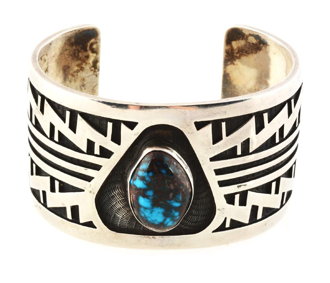 Hopi Overlay Cuff with One Central Blue Turquoise (1 of 5)