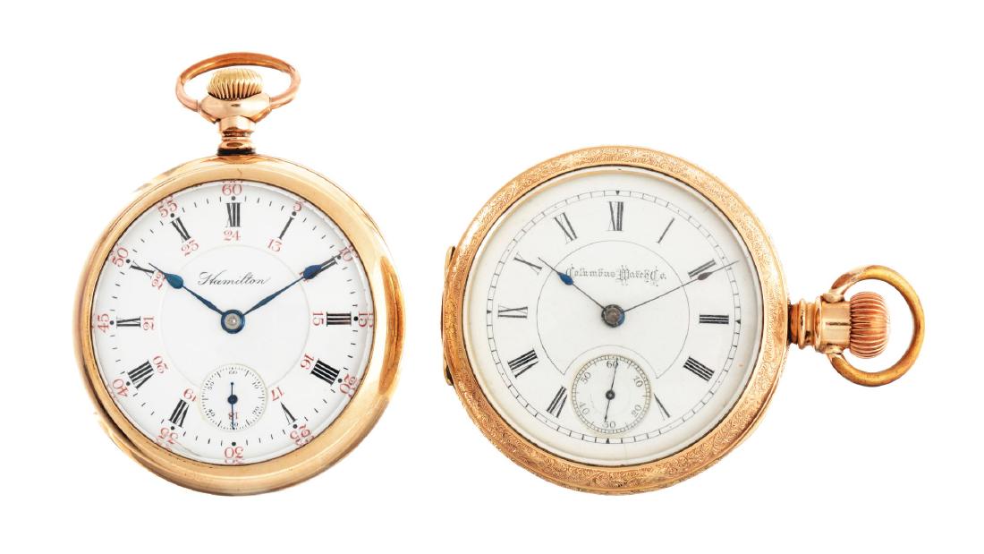 Lot of 2: Columbus Watch Co. & Hamilton Pocket Watches. (1 of 2)
