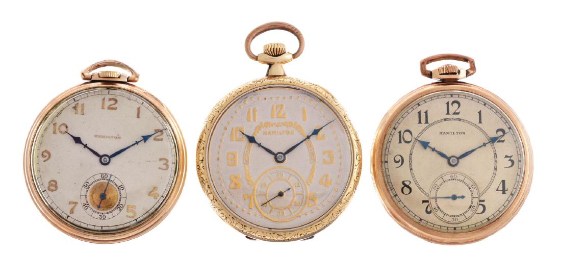 Lot of 3: Hamilton Yellow Gold Filled Pocket Watches. (1 of 2)