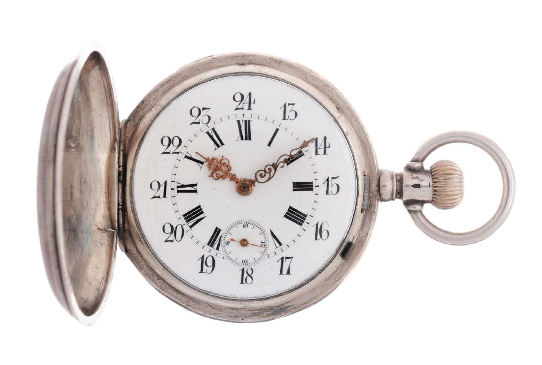 Swiss Made Unmarked Double Faced Silver Pocket Watch. (1 of 6)