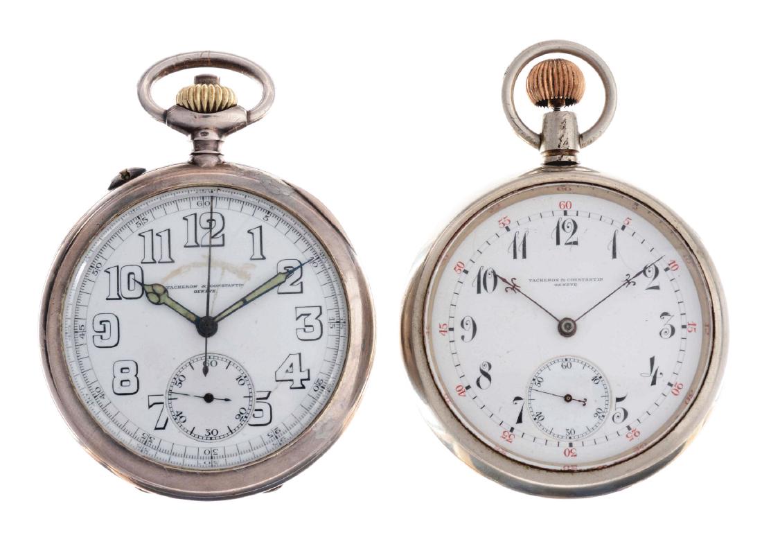 Lot of 2: Vacheron & Constantin Geneve Pocket Watches.: The first one is a Vacheron & Constantin Genvee Pocket Watch. 52mm case diameter. Movement signed "Vacheron & Constantin". Movement serial 317533. Case serial 3599796. Clean dial. Fleur-de-lis hands. 