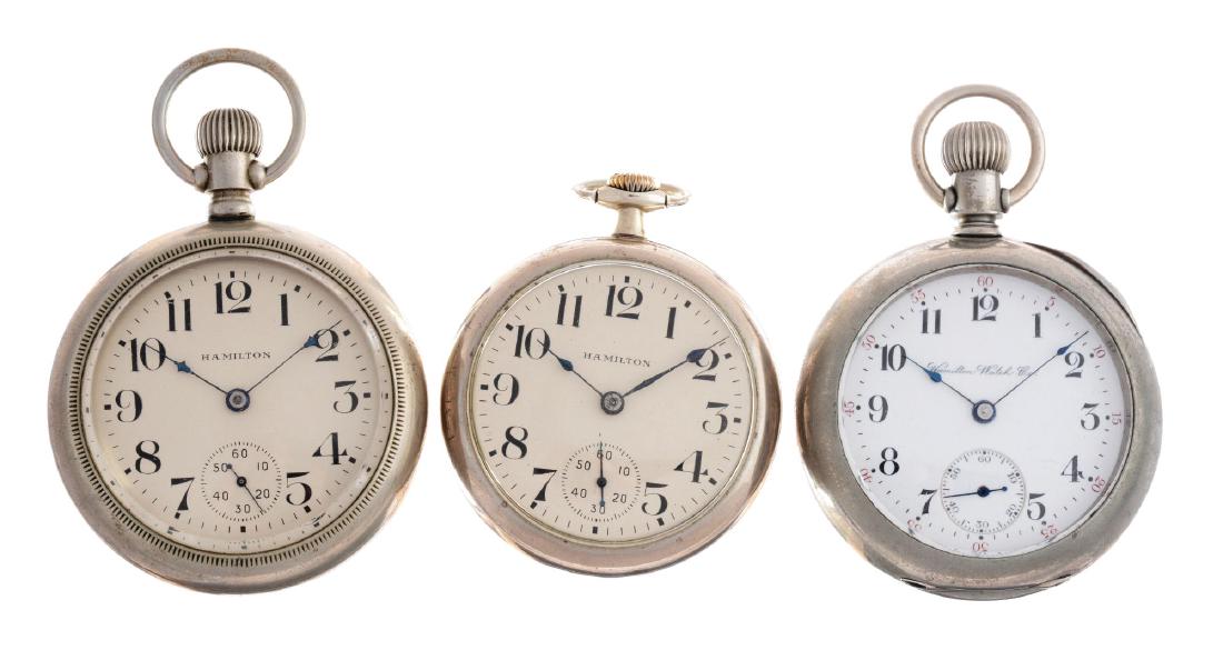 Lot of 3: Hamilton Silver Pocket Watches. (1 of 2)