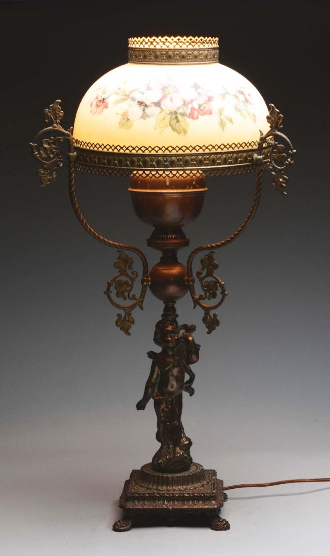 Cherub Lamp with Floral Glass Shade. (1 of 2)