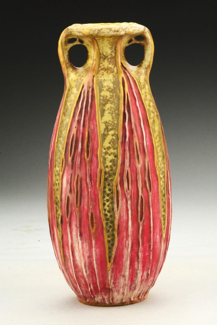 Amphora Ceramic Two Handled Leaf Vase. (1 of 5)