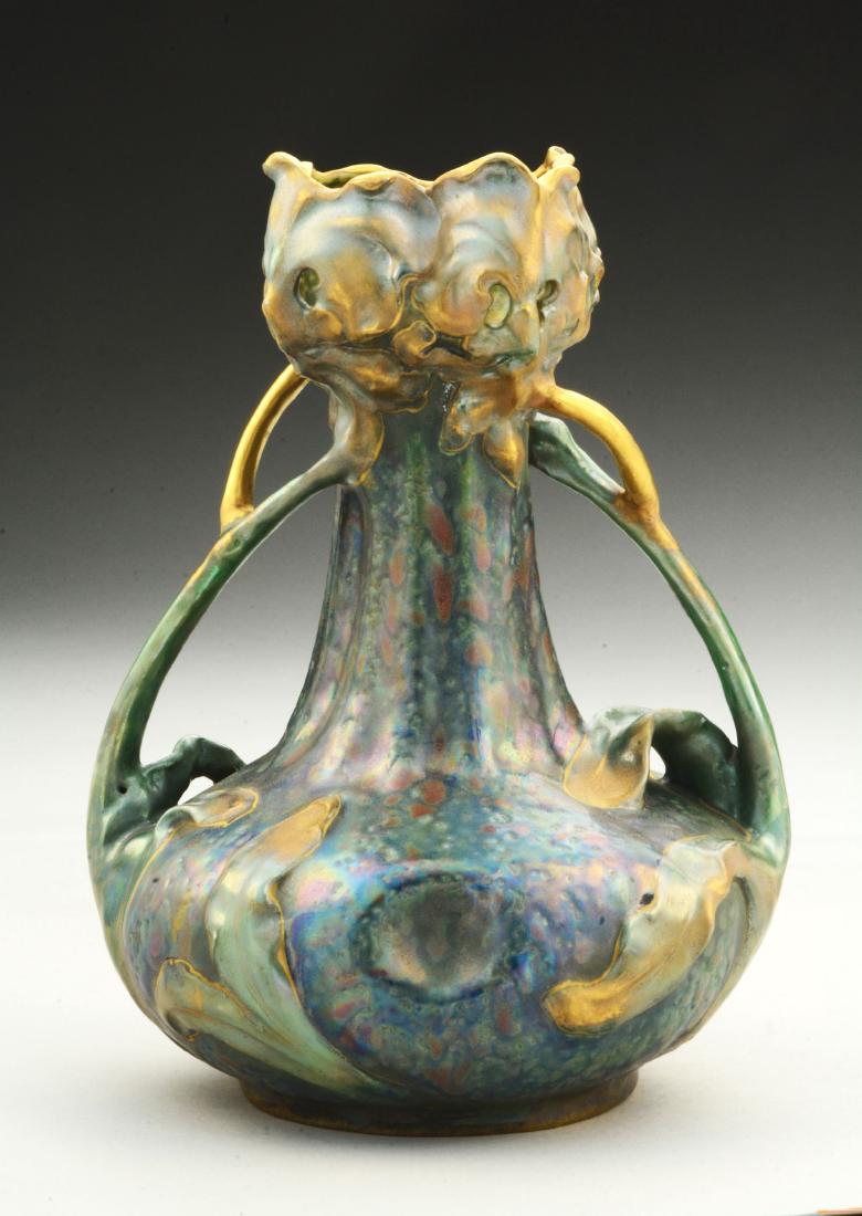 Amphora Ceramic Iridized Two Handled Floral Vase. (1 of 6)