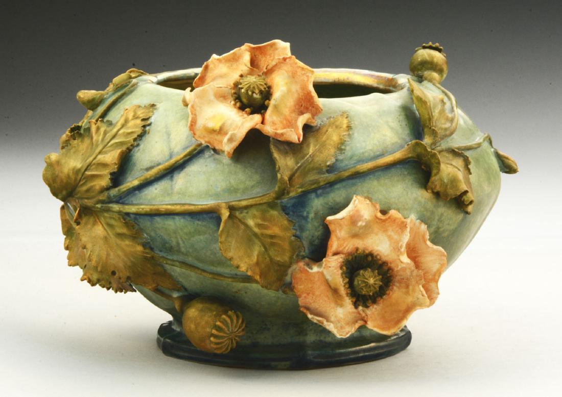 Eduard Stellmacher Ceramic Bowl w/ Applied Poppies. (1 of 6)