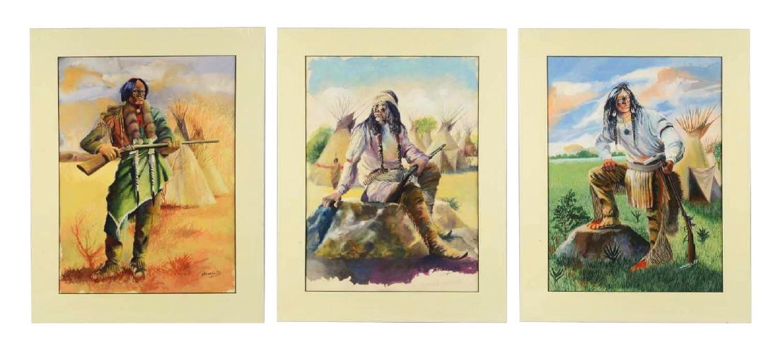 Lot Of 3: Apache Warrior Paintings Signed By Mitchell. (1 of 10)
