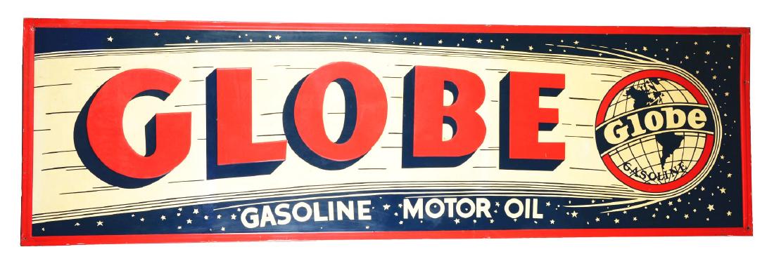 Large Globe Gasoline Motor Oil Embossed Tin Sign. (1 of 3)