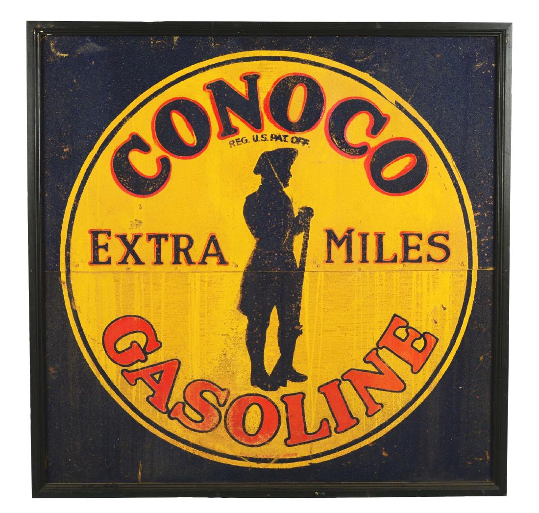 Conoco Extra Miles Gasoline Tin Sign w/ Minuteman (1 of 4)