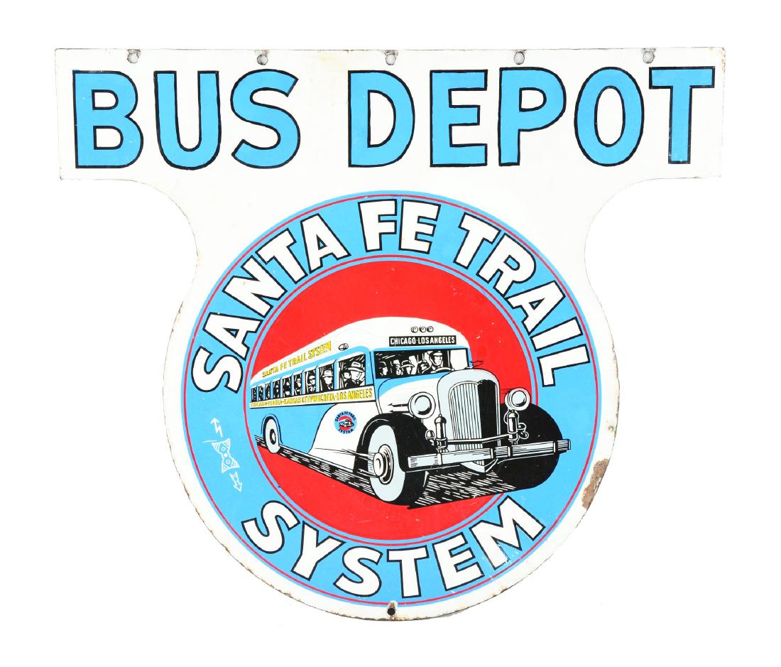 Santa Fe Trail System Bus Depot Porcelain Sign w/ Bus (1 of 3)
