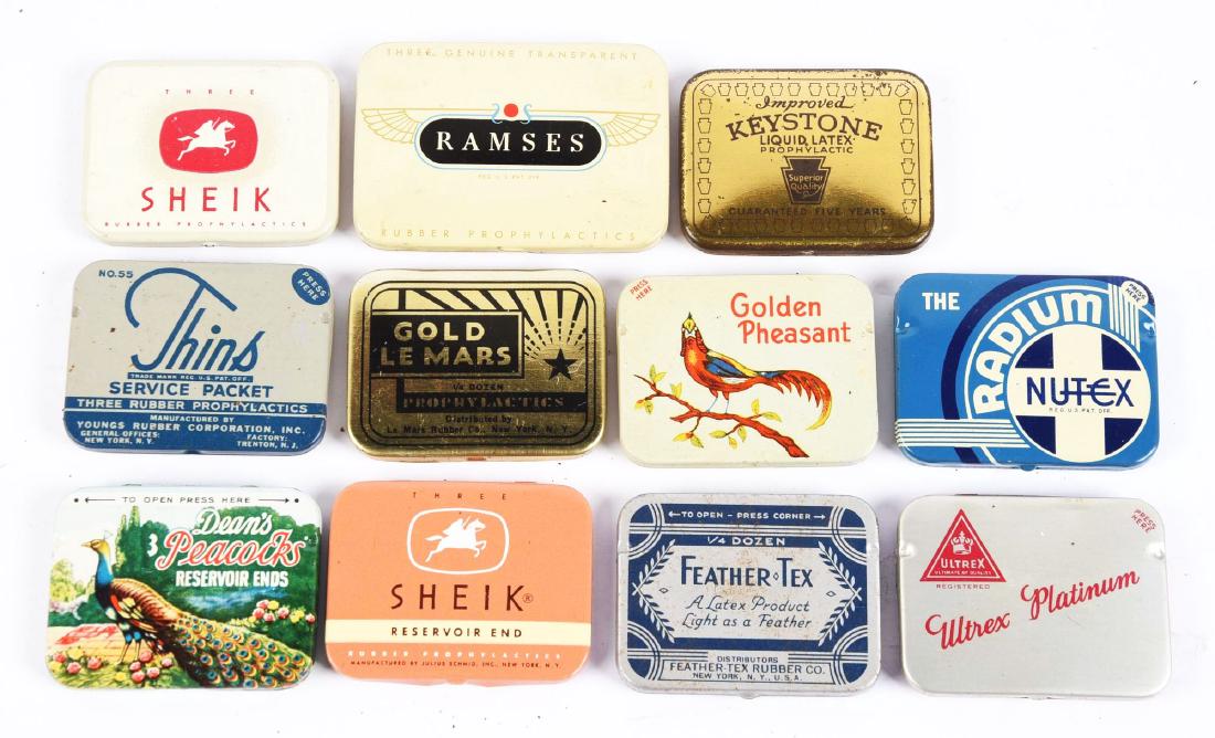 Lot of 11: Assorted Condom Tins. (1 of 1)