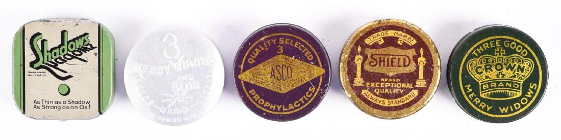 Lot of 5: Assorted Condom Tins. (1 of 1)