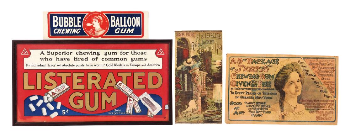 Lot Of 4: Chewing Gum Advertising Signs.: All circa early 1900's. Condition:(Very Good - Excellent).DimensionsLargets Frame : 22" x 12".Condition:(Very Good - Excellent).DimensionsLargets Frame : 22" x 12".
