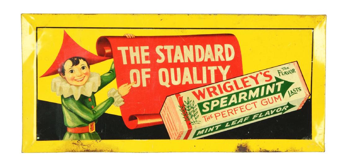 Wrigley's Spearmint Tin Over Cardboard Sign. (1 of 2)