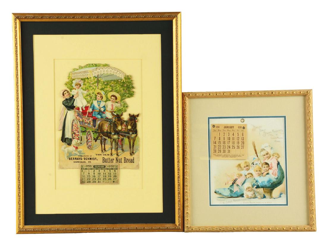 Lot of 2: Early Framed Advertising Calendars. (1 of 1)