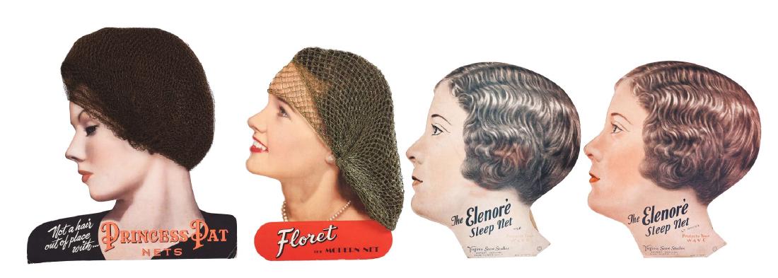 Lot of 8: Hair Net Diecut Advertising Signs. (1 of 2)