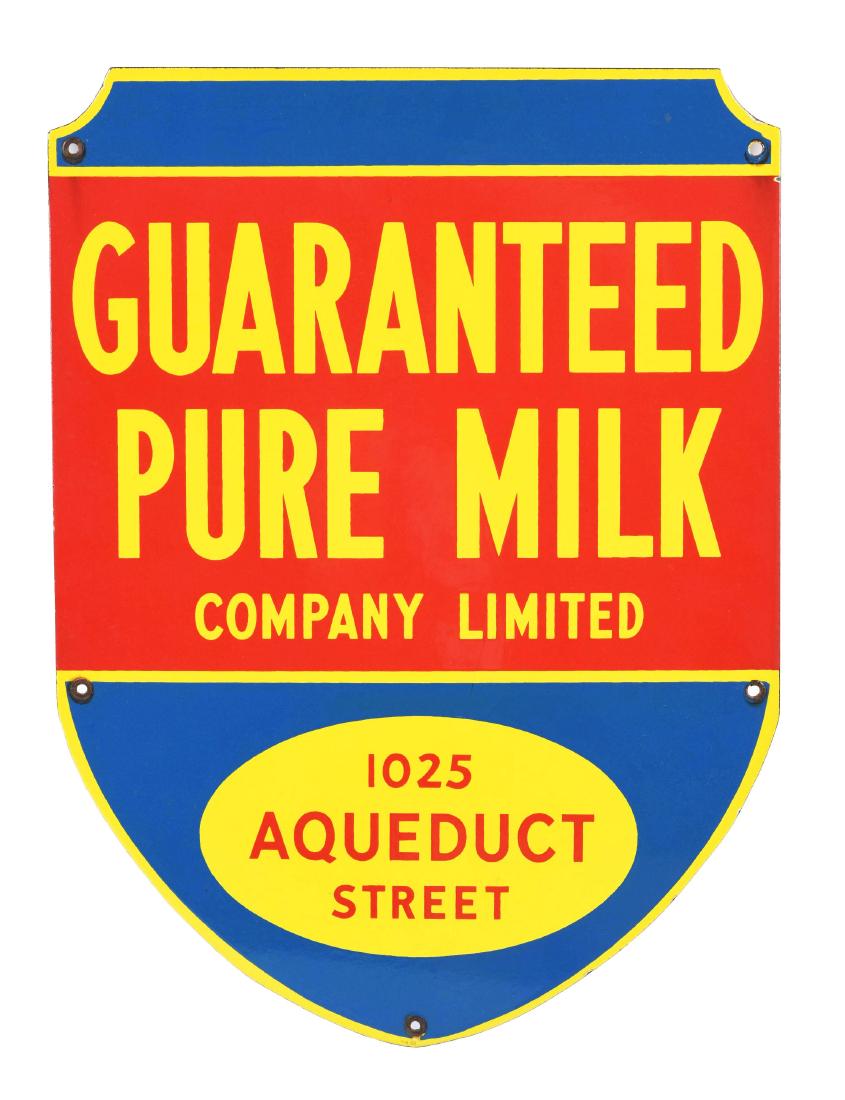 Guaranteed Pure Milk Porcelain Advertising Sign. (1 of 1)