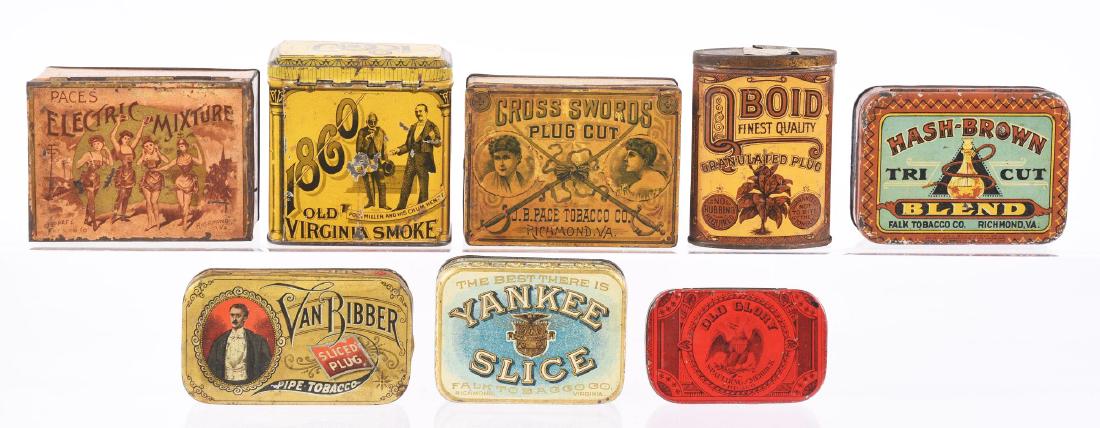 Lot of 8: Early Tobacco Tins. (1 of 1)