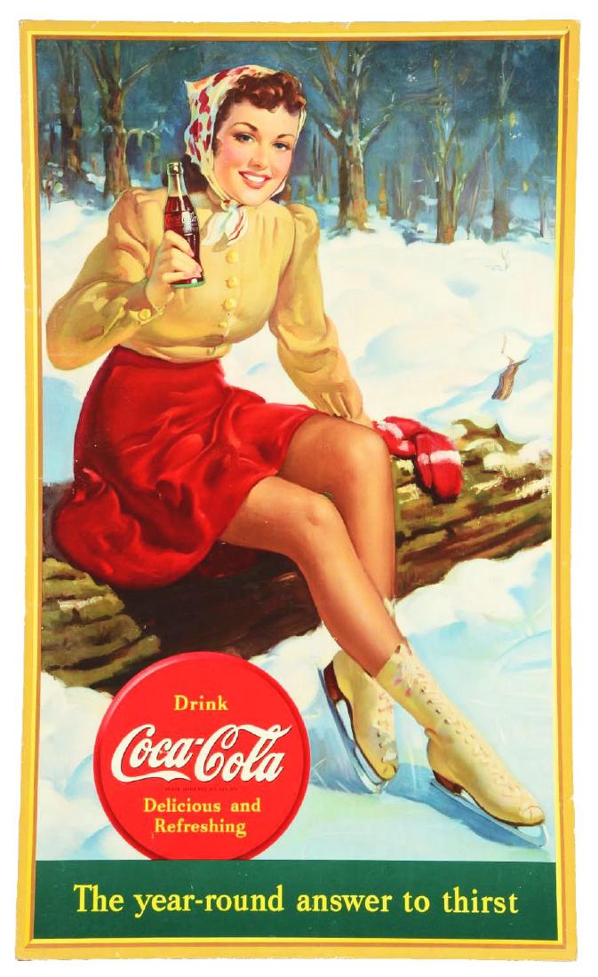 Large Coca-Cola Ice Skater Cardboard Advertising Sign. (1 of 1)