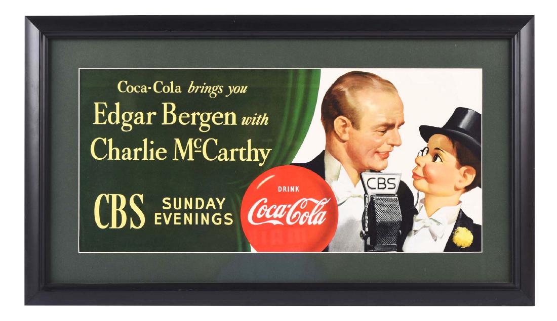 Charlie McCarthy Coca-Cola Cardboard Advertising Sign. (1 of 1)