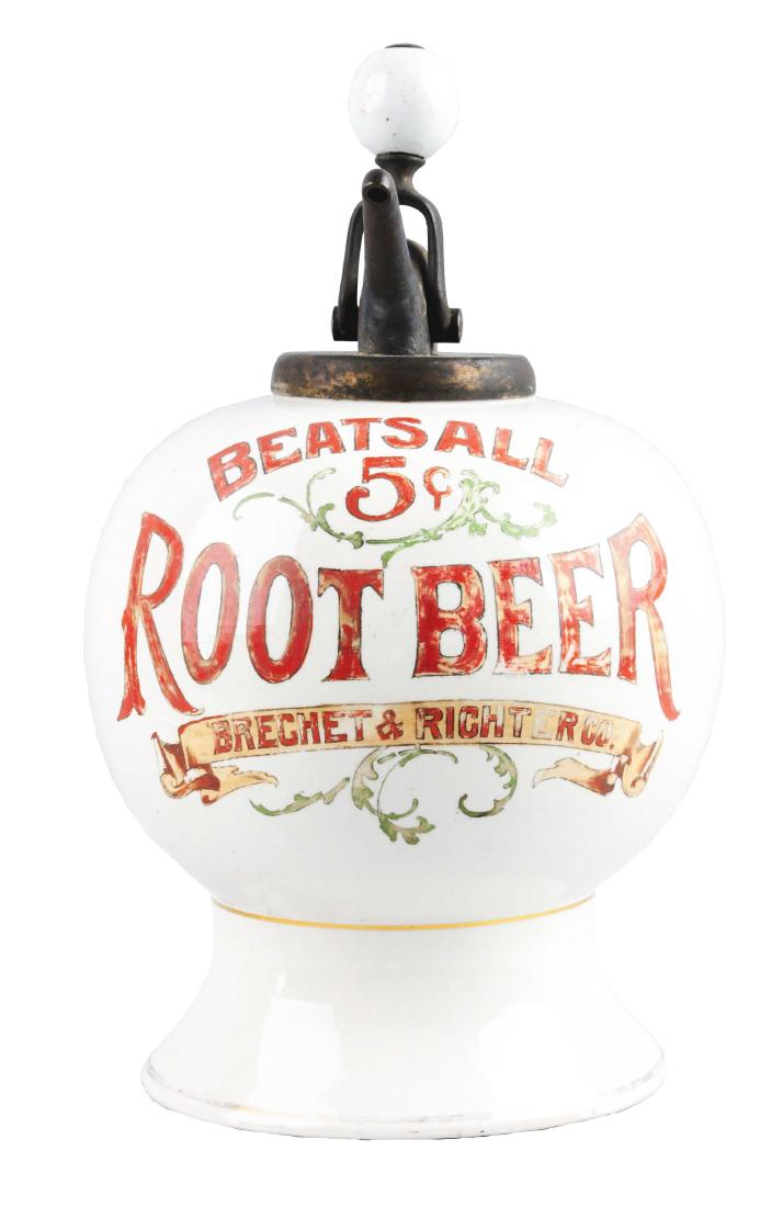 Beats All Root Beer Ceramic Syrup Dispenser. (1 of 2)