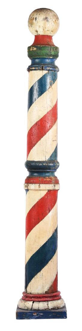 Early Wooden Barber Pole Trade Sign. (1 of 2)