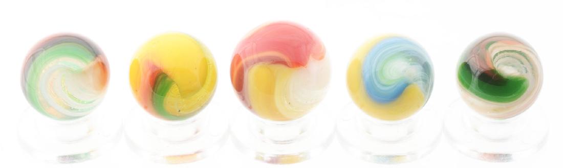 Lot of 5: Akro Agate Hybrid Popeye Marbles. (1 of 4)
