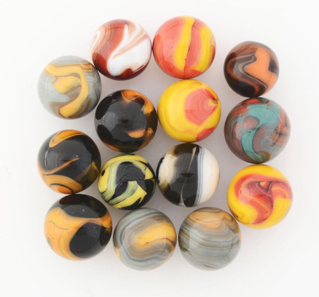 Lot of 14: Christensen Agate Swirls.: Lot includes 14 two and three colored swirls. Dimensions: 9/16" - 11/16" Dia. Condition: (9.5).