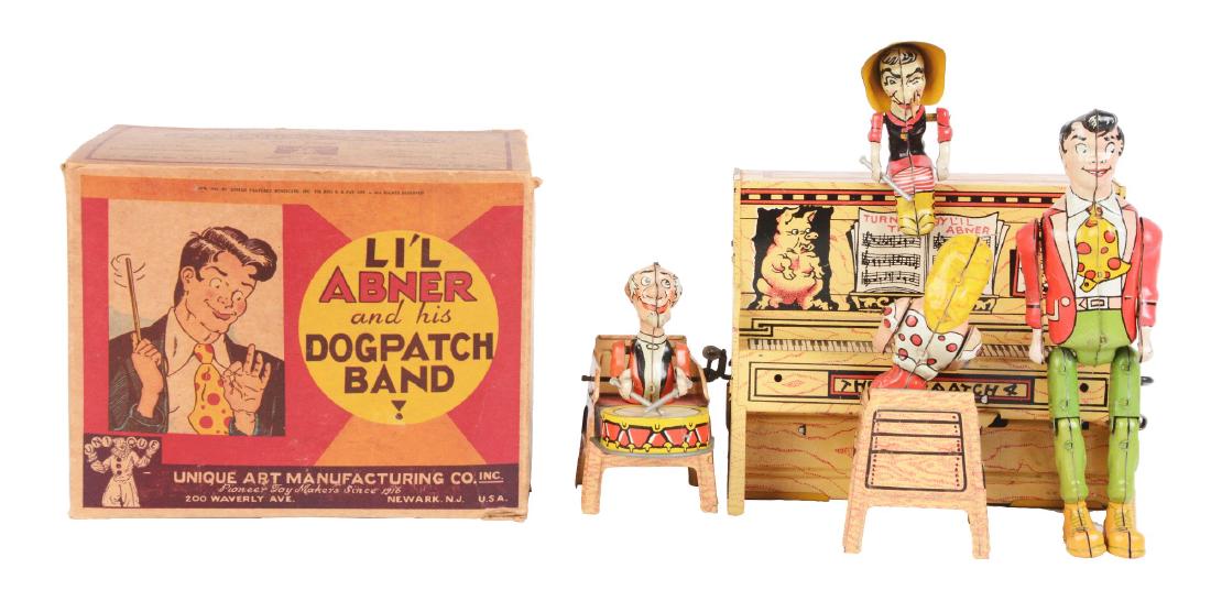 Unique Art Tin Litho Wind Up Li'L Abner & His Dogpatch (1 of 2)