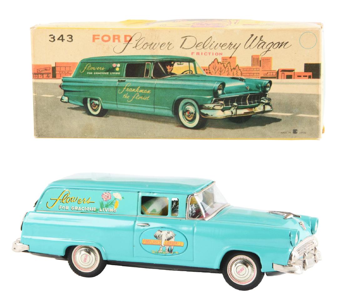 Japanese Tin Litho Ford Flower Delivery Wagon. (1 of 4)