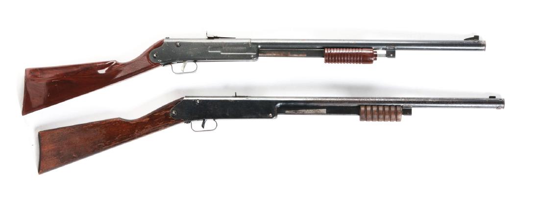 Lot of 2: Pump Air Rifles.: Gun A) Wards Hawthorn Model No. 1458. Plastic stock and pump grip. Retains at least 85% of original finish. Fine action. Gun B) Sears Roebuck & Co. Ranger model. Wooden stock and pump grip. 60-70% of 