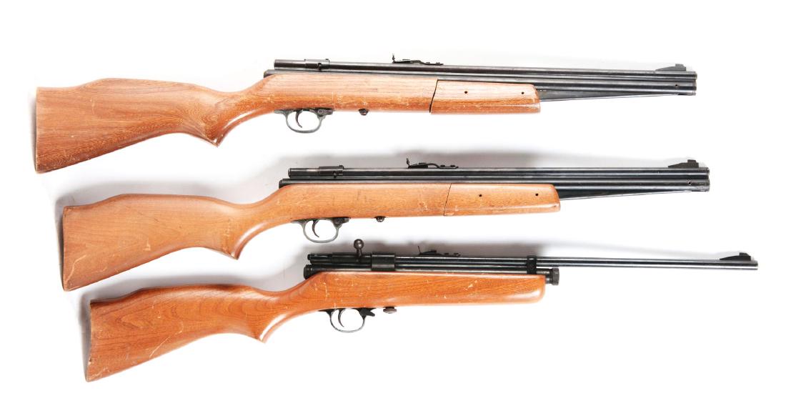 Lot of 3: Crossman Pump Air Rifles: Guns A & B) Model 1400 PumpMaster. .22 caliber. Multi-pump pneumatic, SS, 10 pumps = 580 FPS, 5.5 lbs., wooden stock and forearm. Earliest variation that has the breech cover. Manufactured 1968-72. Wo