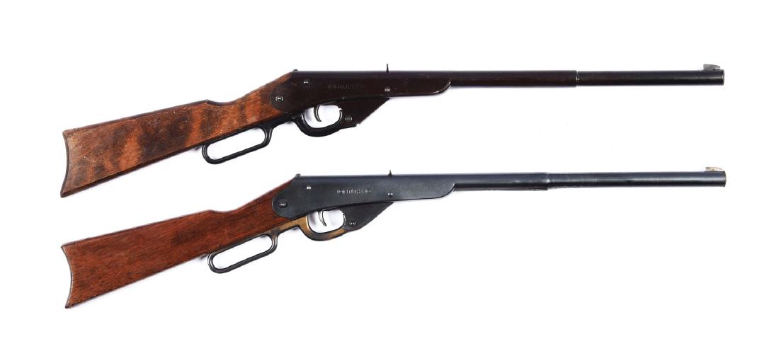 Lot of 2: Daisy SS Air Rifles.: Gun A) Daisy Model H. Manufactured 1921-1923. Single shot, lever action. Barrel Length is 9". This rifle has been re-blued. There is pitting on receiver and barrel under the new finish. Stock has ding