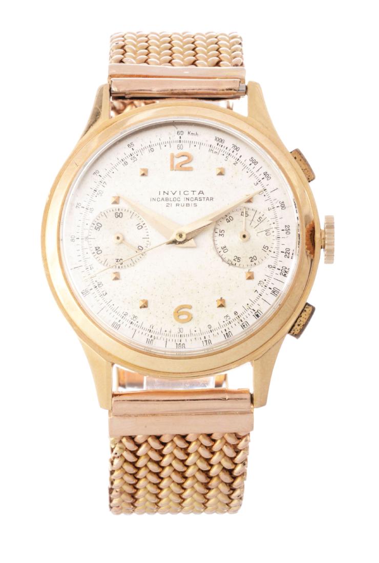 Vintage Invicta 18k Rose Gold Chronograph Wristwatch (1 of 5)