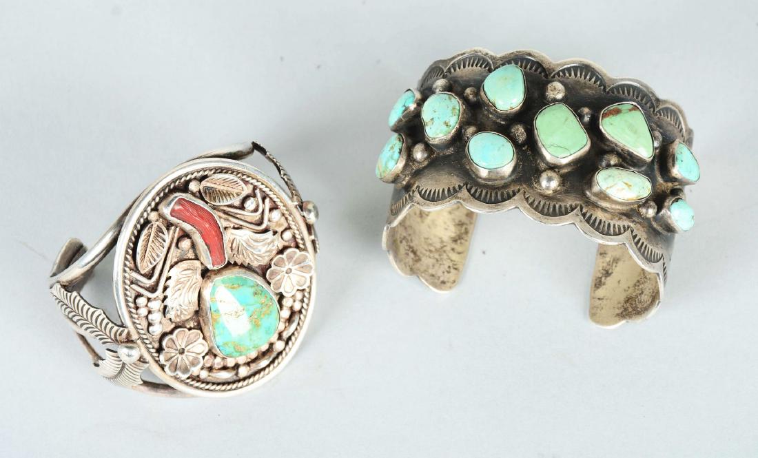 Lot Of 2: Sterling Silver And Turquoise Cuff Bracelets. (1 of 5)